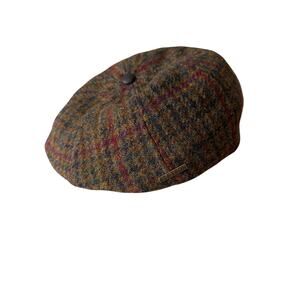 0142 Stetson Harris Tweed Newsboy Cap Brown Plaid M